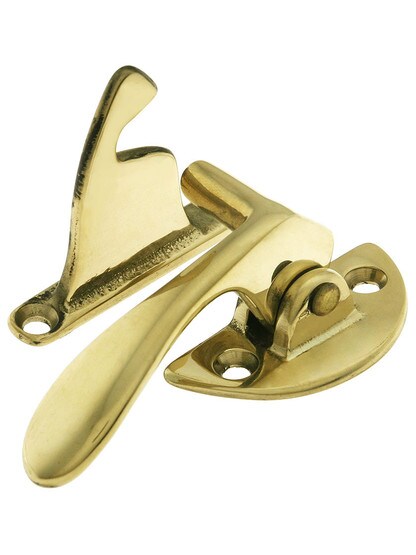Solid Brass Offset Right-Hand Hoosier Latch - 3/8 inch Offset in Un-Lacquered Brass.